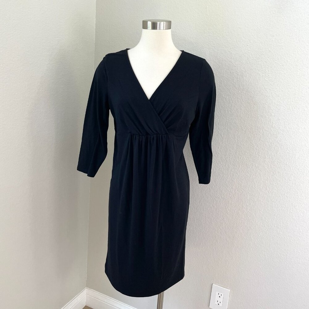 Old Navy Maternity Womens Medium Black Surplice Dress V Neck Stretch 3/4 Sleeve